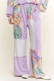Mineral Washed Floral WaveKnit Jacquard Boho Pants HP6106: Silver Grey / S-M-L / 2-2-2
