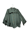 98221 Cropped linen jacket with textured details and an oversized fit: MUSTARD