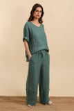 100% Linen Trousers REF. 5105: Green