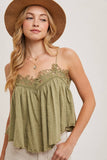 CROCHET CONTRAST CAMISOLE TOP: ALMOND / M