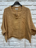 Linen top v-neck 23100 100% linen: Camel