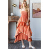 MINERAL WASHED TIERED RUFFLE HEM CAMI MAXI DRESS: DOLPHIN / S-M-L-XL(2-2-2-2)
