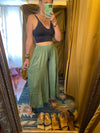 Green wide leg cropped pants