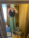 Green wide leg cropped pants