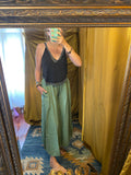 Green wide leg cropped pants