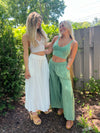 Green wide leg cropped pants