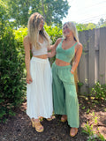 Green wide leg cropped pants