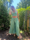 Green wide leg cropped pants