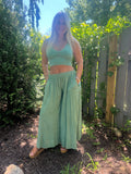 Green wide leg cropped pants