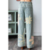WASHED FLOWER PATCHWORK STRAIGHT DENIM JEANS: DENIM PINK / S-M-L-XL(2-2-2-2)
