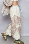 Floral print patchwork twill joger pants: DENIM / S