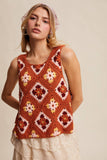 Crochet Granny Square Tassel Tie Vest LSW1006: Rust / M