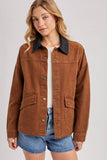 RELAXED BUTTON DOWN BARN JACKET: OLIVE / L