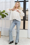 CET3887 - SOLID LONG SLEEVES TOP WITH EYELET: Beige / S-M-L(2-2-2)