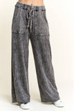 Mineral Wash Side Knit detail wide leg pants HE5878P: Silver Grey / S-M-L / 2-2-2