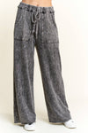 Mineral Wash Side Knit detail wide leg pants HE5878P: Midnight Green / S-M-L / 2-2-2