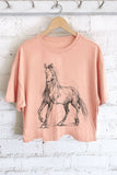 HORSE SKETCH GRAPHIC LONG CROP TOP : KHAKI