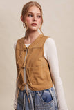 Colored Denim Tie-Front Vest LVT018: Mocha / S