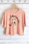 HORSE SKETCH GRAPHIC LONG CROP TOP: STONE