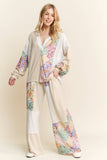 Mineral Washed Floral WaveKnit Jacquard Boho Pants HP6106: Silver Grey / S-M-L / 2-2-2