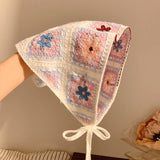 French Retro Hand-knitted Sweet Crochet Headscarf: Red / M