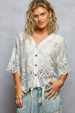 Crochet Trim Neckline Short Sleeve Jacket Top: NATURAL / Os