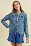 RUFFLED OVER-SIZED COLLAR DENIM QUILTED JACKET - 10601J-1: DK.DENIM / M