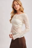LETTUCE-EDGE SHEER MESH TWO WAY TOP: ECRU / S