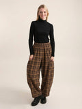 Checked balloon pants, elastic waist 30482 100% Cotton: Bordeaux