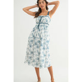 FLORAL MIDI DRESS WITH VELVET TRIM DETAIL / WL24-9914: BLUE/WHITE / L