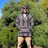 Mexican Poncho Baja Hoodie - Soft Sweatshirt Pullover - Grey: Medium