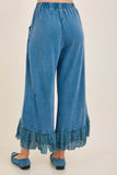 Mineral Washed Lace Ruffles Cropped Pants HP6931: Latte / S-M-L / 2-2-2