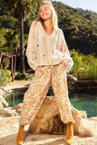 Adjustable string floral print woven harem pants: IVORY MULTI / S