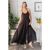 WASHED KEYHOLE BACK DETAILED WIDE LEG ROMPER: BLACK / S-M-L-XL(2-2-2-2)