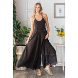 WASHED KEYHOLE BACK DETAILED WIDE LEG ROMPER: BLACK / S-M-L-XL(2-2-2-2)