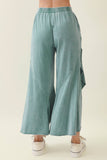 Mineral Washed Wavy Ruffle Cropped Pants HP7051: MossGreen / S-M-L / 2-2-2