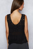 Round neck ruffle embroidered eyelet crochet top: NATURAL / Os