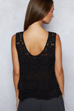Round neck ruffle embroidered eyelet crochet top: NATURAL / Os