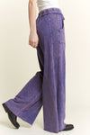 Mineral Wash Side Knit detail wide leg pants HE5878P: Midnight Green / S-M-L / 2-2-2