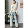 WASHED FLOWER PATCHWORK STRAIGHT DENIM JEANS: DENIM PINK / S-M-L-XL(2-2-2-2)
