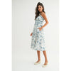 FLORAL MIDI DRESS WITH VELVET TRIM DETAIL / WL24-9914: BLUE/WHITE / L