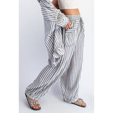 STRIPE SOFT WASH LINEN BLENDED PANTS: Taupe/Natural / S-M-L(2-2-2)