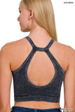 Washed Seamless rib snap button crop tank: MOCHA-160832 / L/XL
