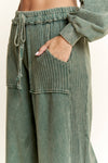 Mineral Wash Side Knit detail wide leg pants HE5878P: Latte / S-M-L / 2-2-2