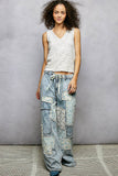 Patchwork Detail Denim Straight Fit Pants: DENIM MULTI / M