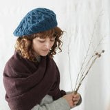 HEMANTA Cable Knit Wool Beret Hat: Forest Green