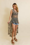 Boho Crochet Lace Trim Long Back Vest - Summer Fave: Olive