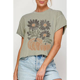 FALL VIBES PUMPKIN VINTAGE GRAPHIC CROP TOP: IVORY / M