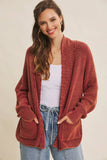 MINERAL-WASHED OPEN FRONT COTTON SWEATER CARDIGAN: ANTIQUE WINE / L