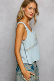 Double Gauze Floral Shirring Square Neck Sleeveless Top: NATURAL / M